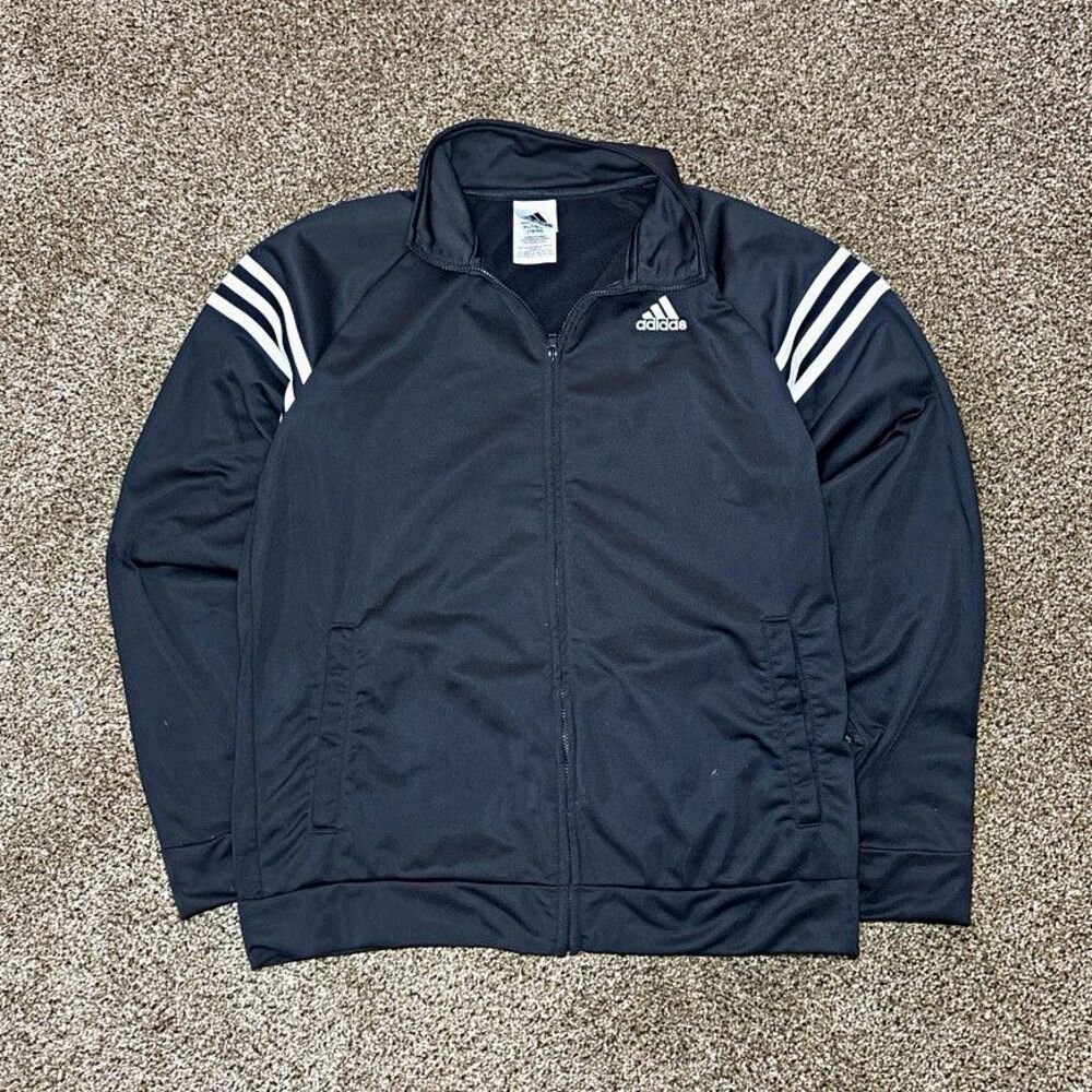 adidas Men's Big & Tall XLT Track Jacket Full Zip Pockets Striped Black